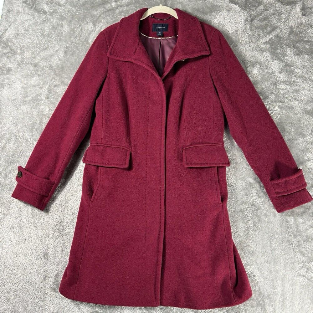 Lands End Wool Cashmere Blend Coat Womens 10 Red Burgundy City Girl Classic - Picture 1 of 10
